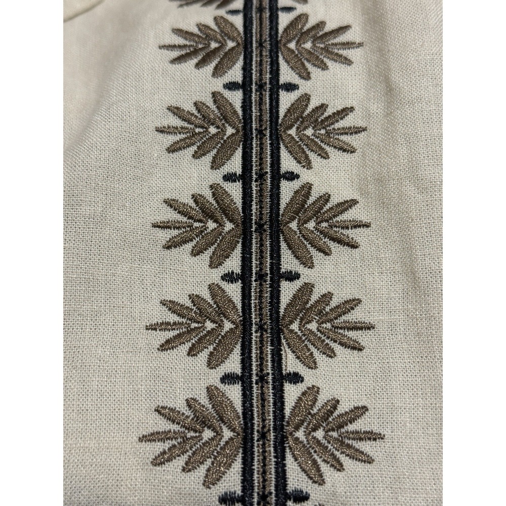 John Blair Men‎ Short Sleeve Shirt Linen Blend L Embroidered Button Up Cream EUC
